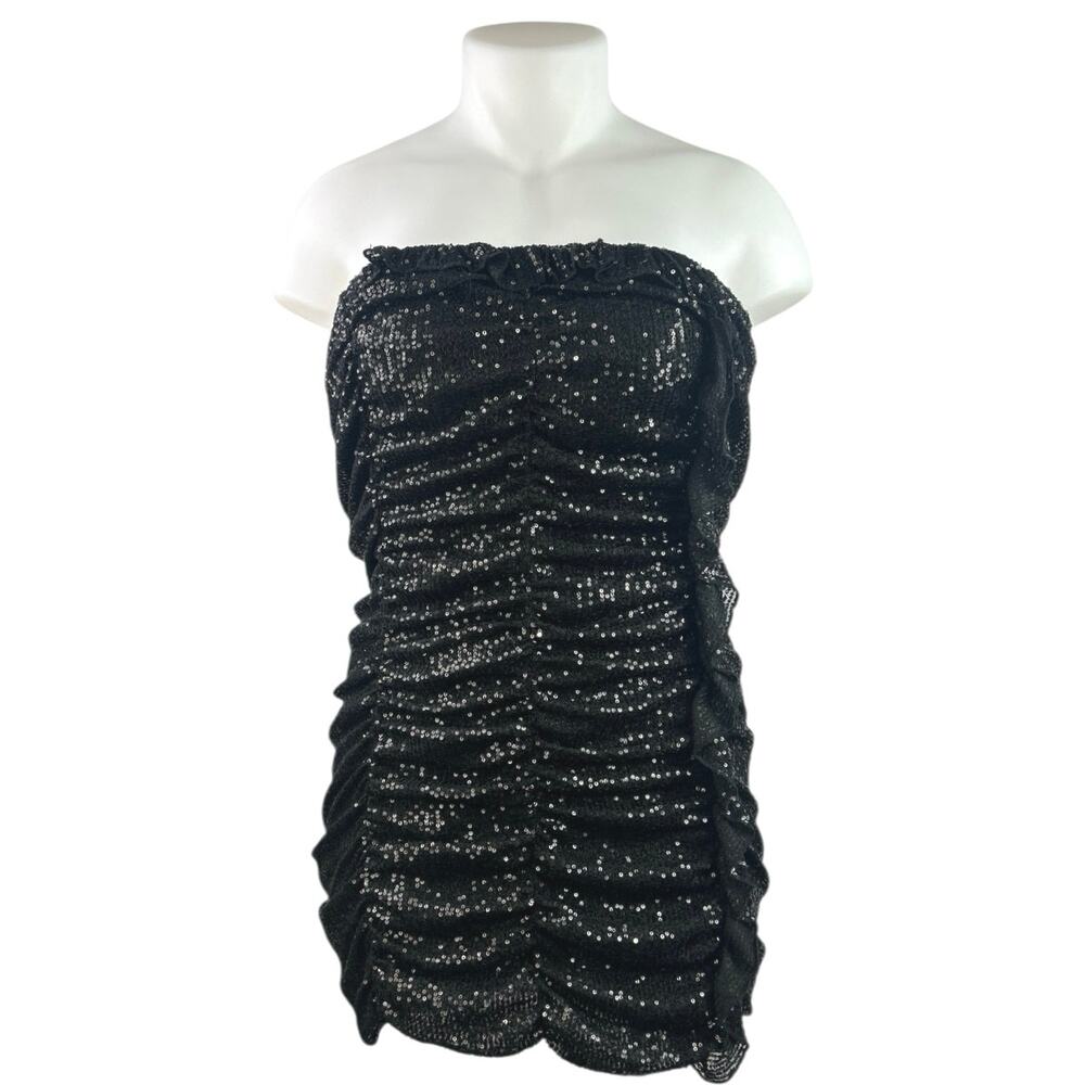 NEW Fashion Nova Katy Black Sequin Strapless Tube Bandeau Bodycon Mini Dress XXL